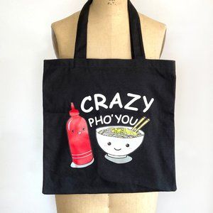 Crazy Pho You Black Cotton Tote Bag